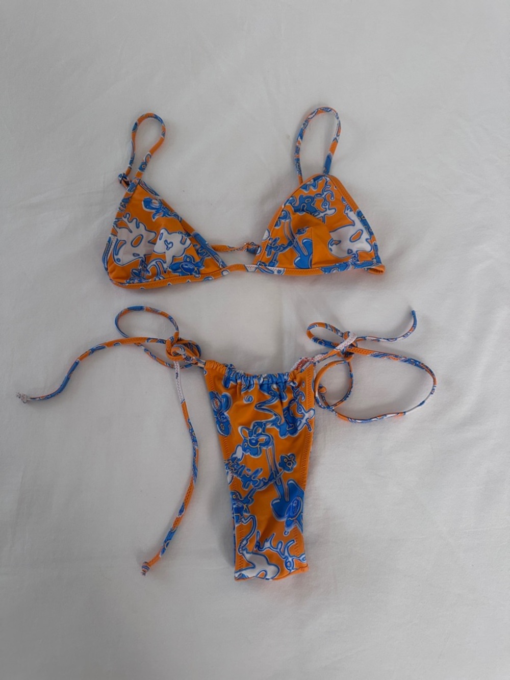 White Fox Boutique Orange and Blue Floral Tie-Side Bikini